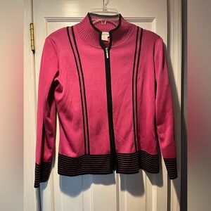 Women’s EXCLUSIVELY MISOOK Petite Pink & Black Zipper Sweater sz M
